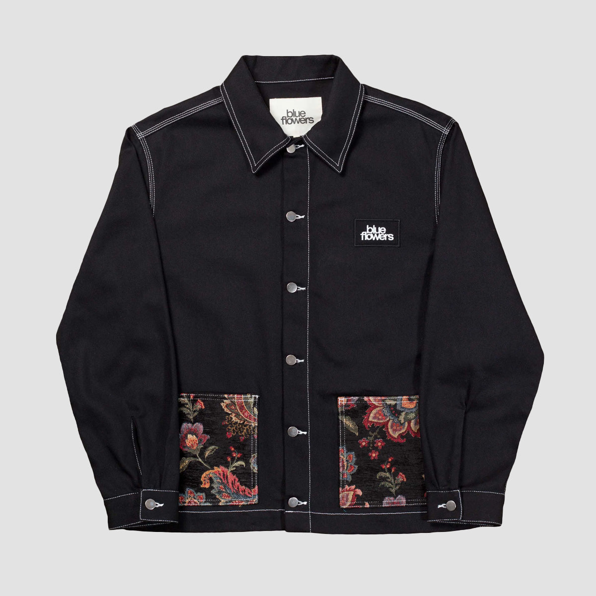 Blue Flowers Vision Chore Jacket Black