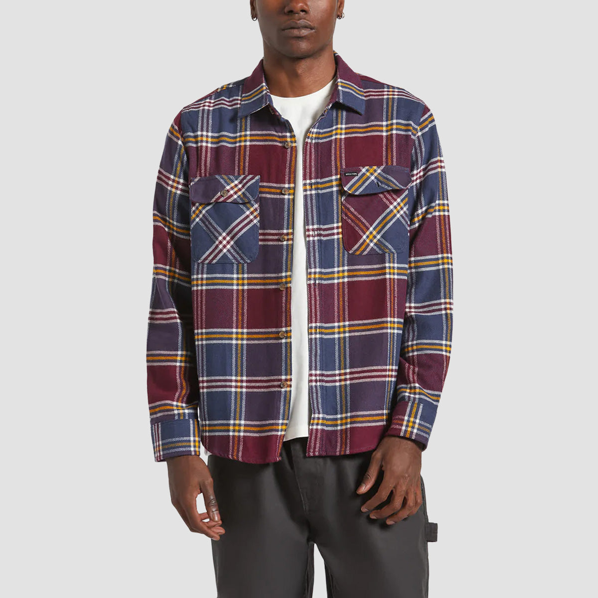 Brixton Bowery Longsleeve Flannel Shirt Mood Indigo/Port/Saffron