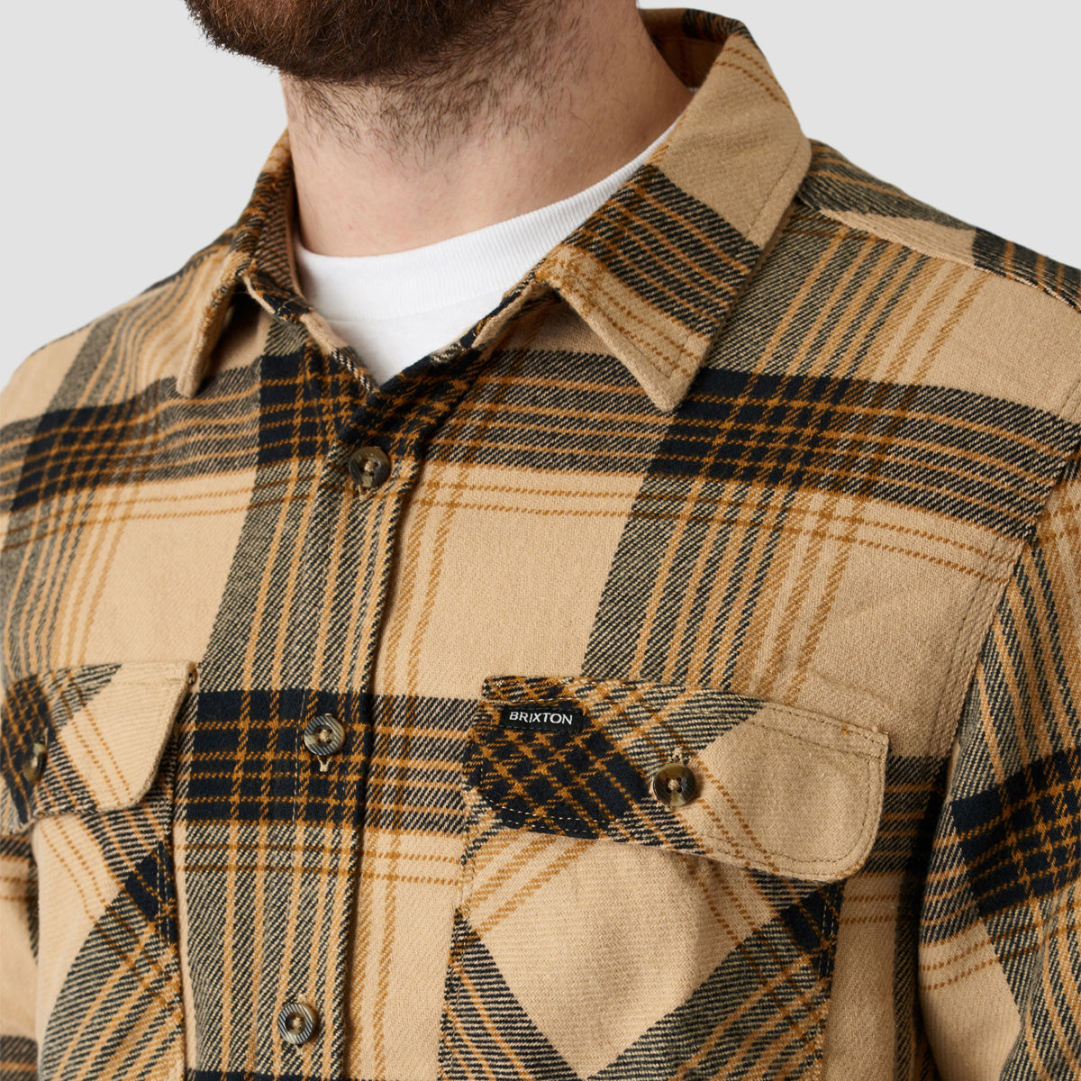 Brixton Bowery Longsleeve Flannel Shirt Sand/Black