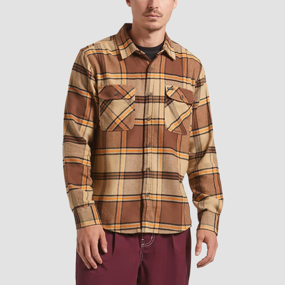 Brixton Bowery Longsleeve Flannel Shirt Sand/Pinecone/Solar Orange