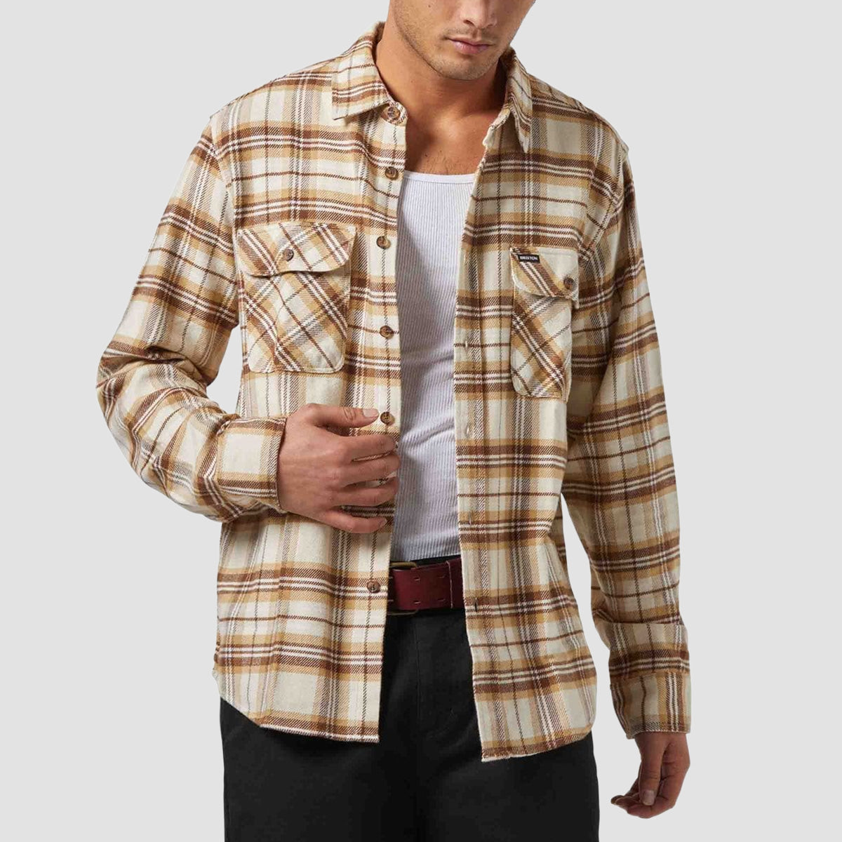 Brixton Bowery Longsleeve Flannel Shirt Whitecap/Sand/Pinecone Brown