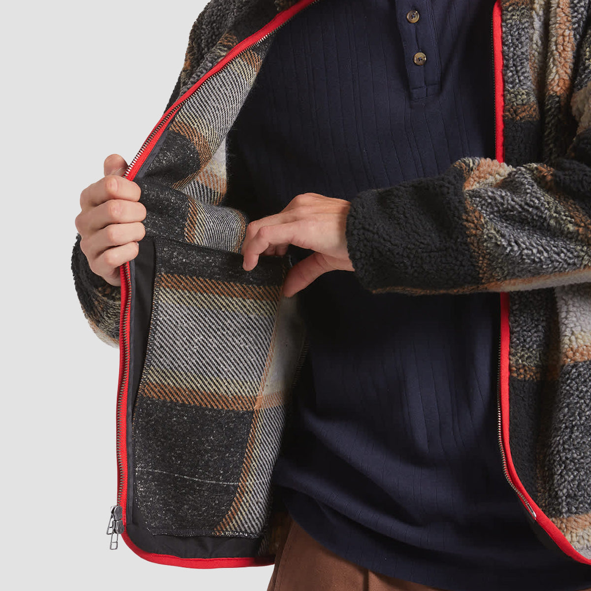 Brixton Buffalo Plaid Sherpa Full Zip Jacket Black/Cream