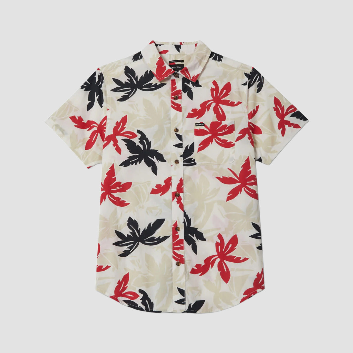 Brixton Charter Print Short Sleeve Shirt Off White/Black/Red Palm Floral
