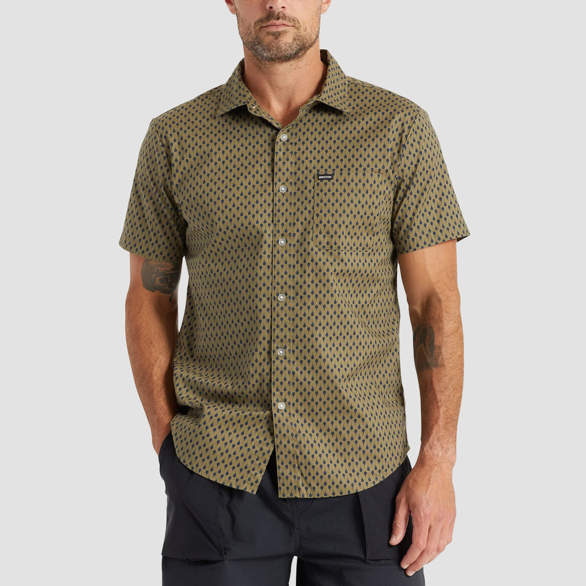 Brixton Charter Print Short Sleeve Woven Shirt Military Olive/Navy