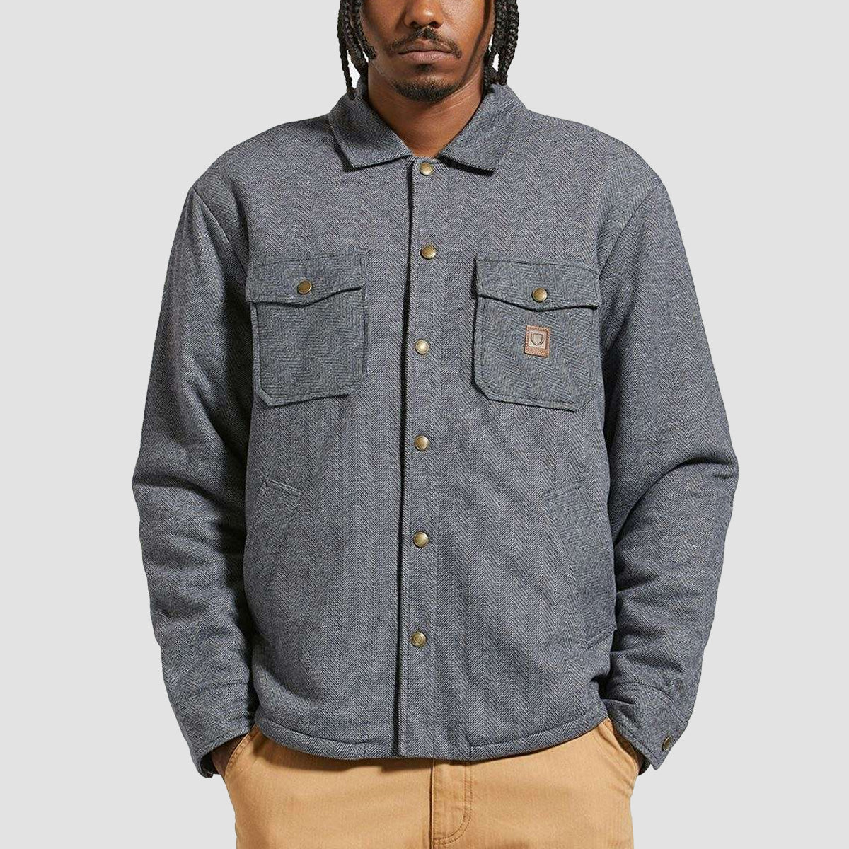 Brixton Durham Sherpa Lined Jacket Black Herringbone