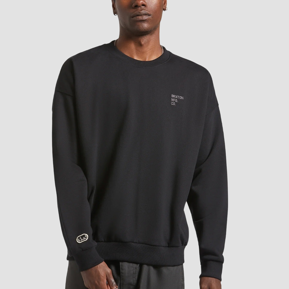 Brixton Embroidered Heavyweight Oversized Crew Sweatshirt Black