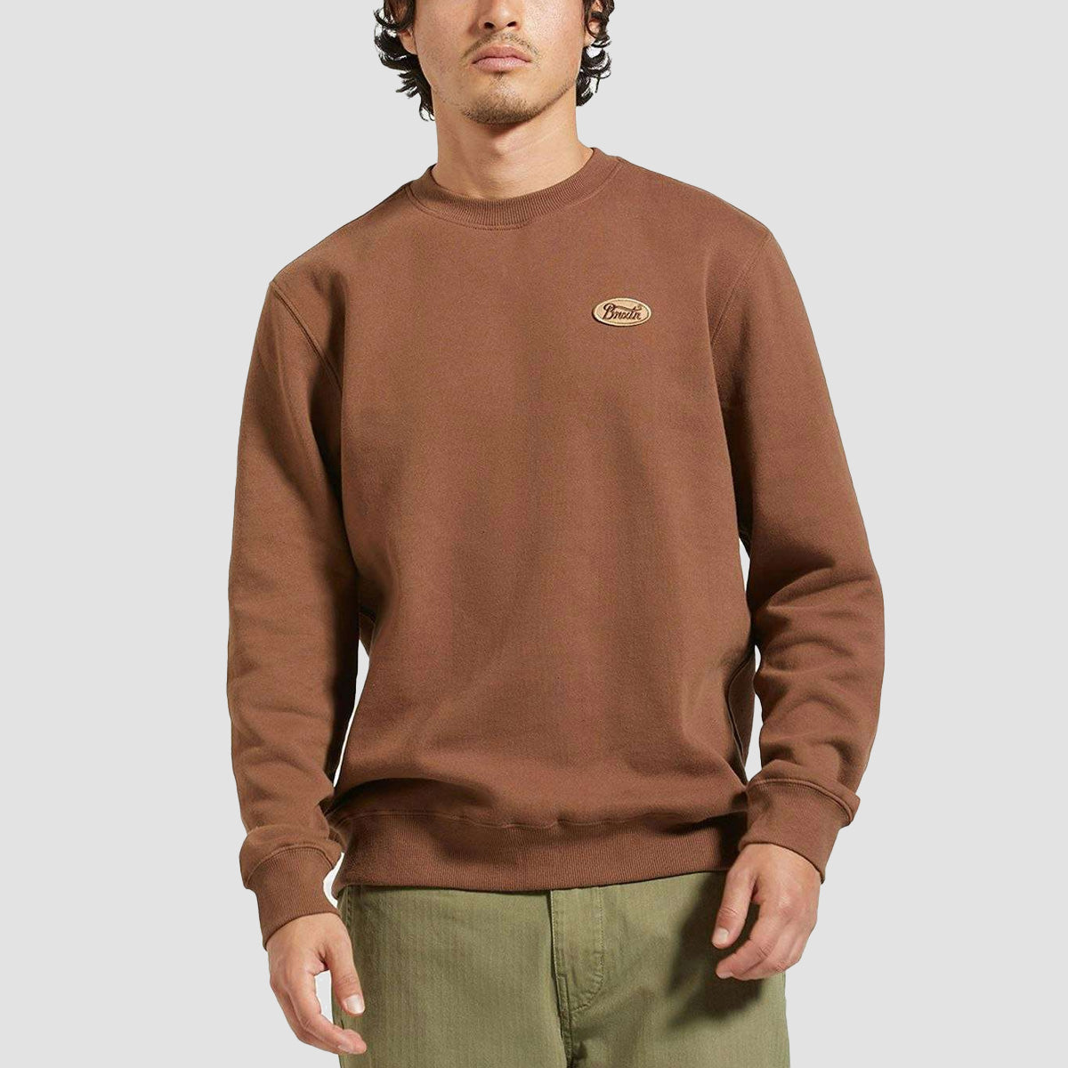 Brixton Parson Patch Crew Sweatshirt Pinecone Brown