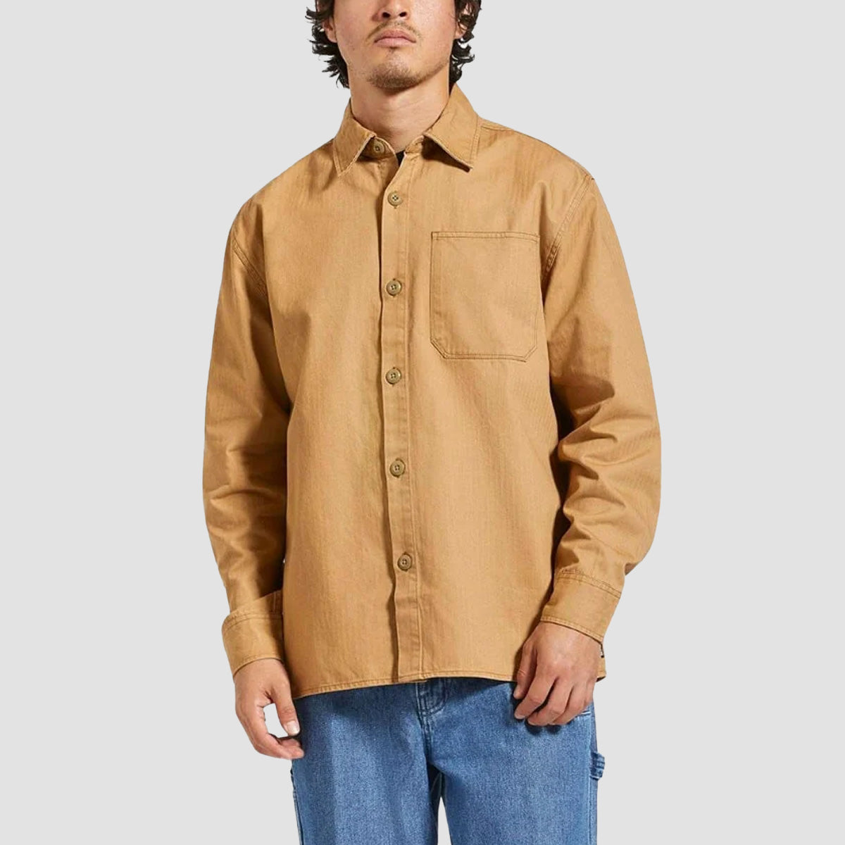 Brixton Selden Overshirt Tobacco Brown Worn Wash