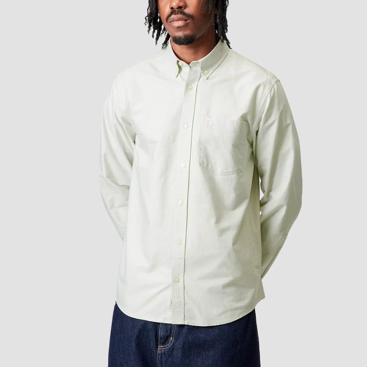 Carhartt WIP C-Logo Longsleeve Shirt Pale Olive/White