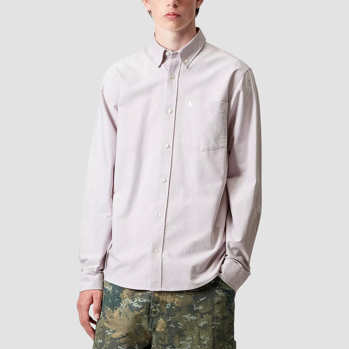 Carhartt WIP C-Logo Longsleeve Shirt Pink Fog/White