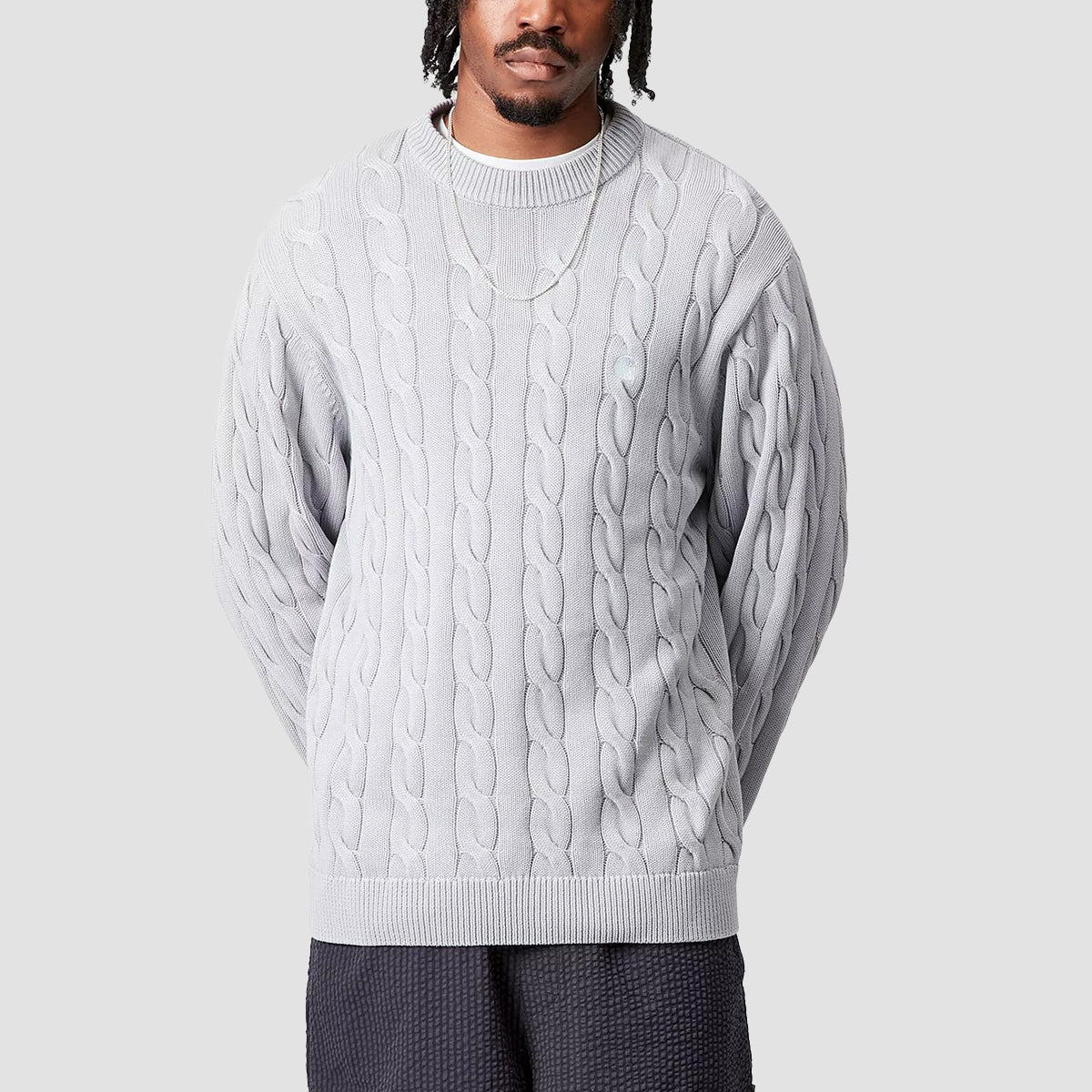 Carhartt WIP Carter Knit Sweater Blue Fog Garment Dyed
