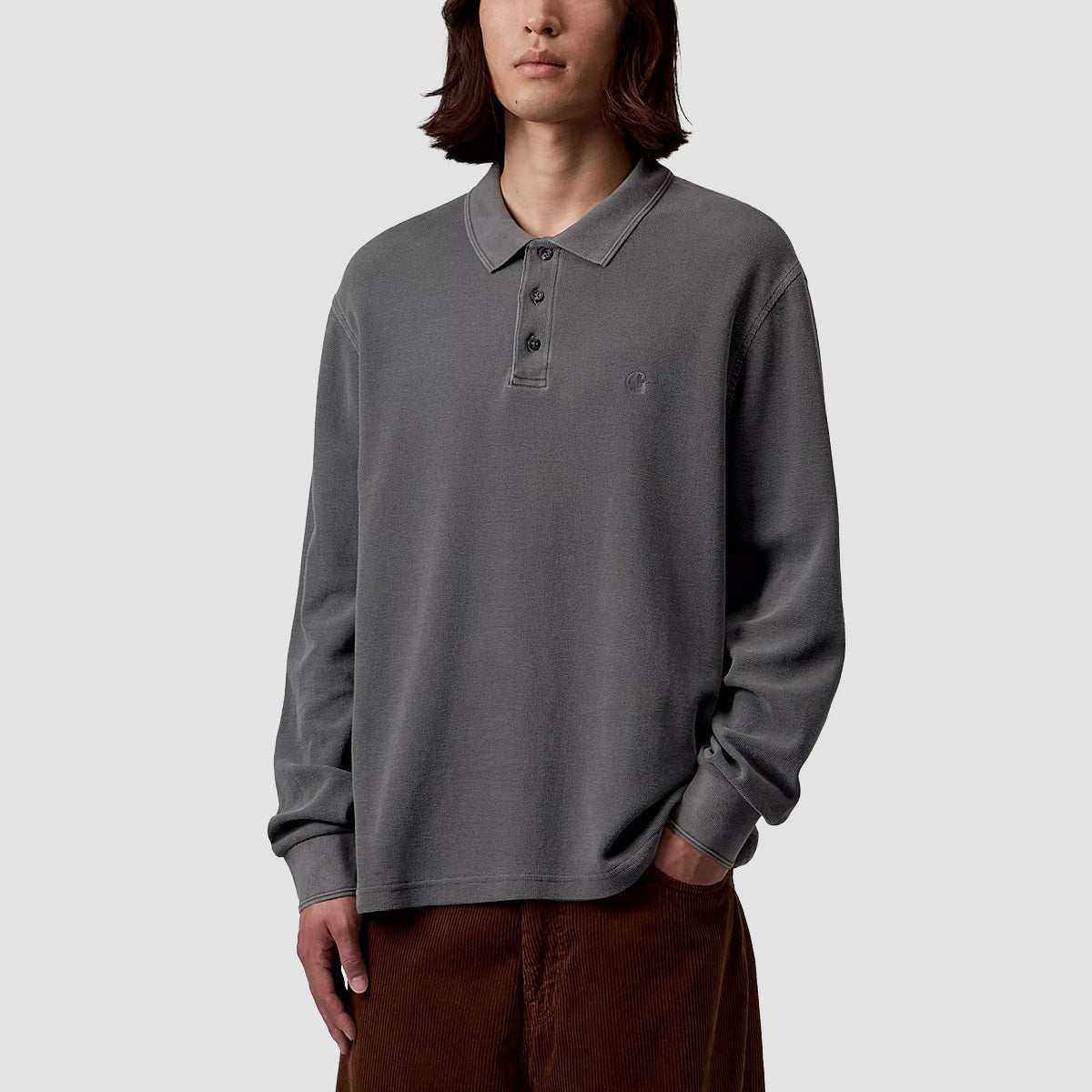 Carhartt WIP Waffle Rugby Longsleeve Shirt Black Garment Dyed