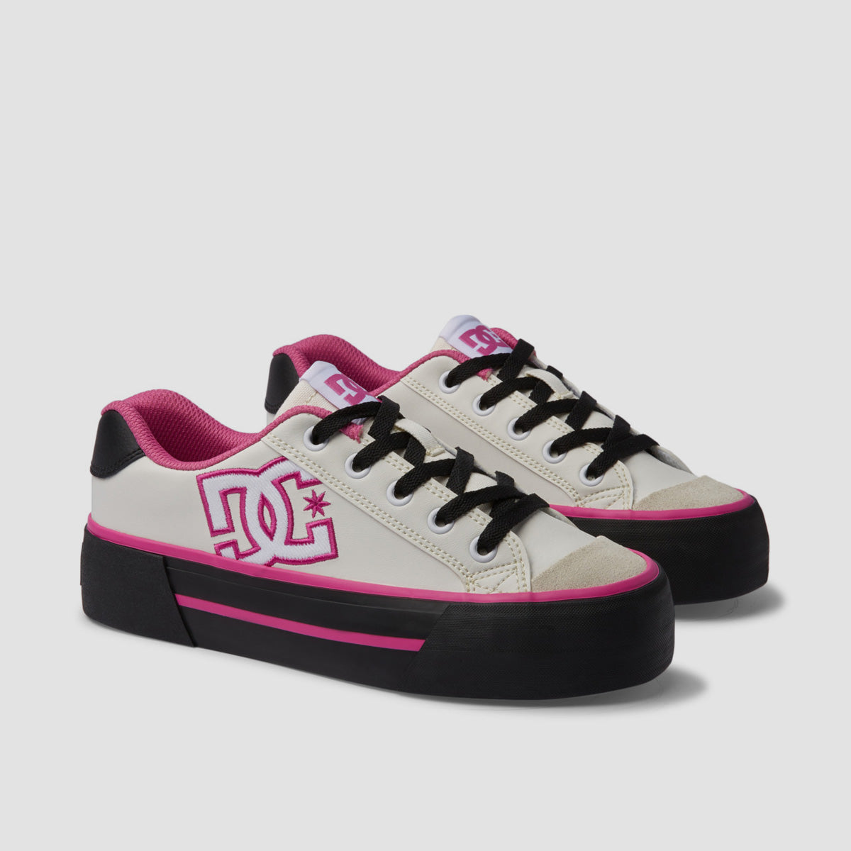 DC Chelsea Platform Shoes - White/Black/Pink - Womens