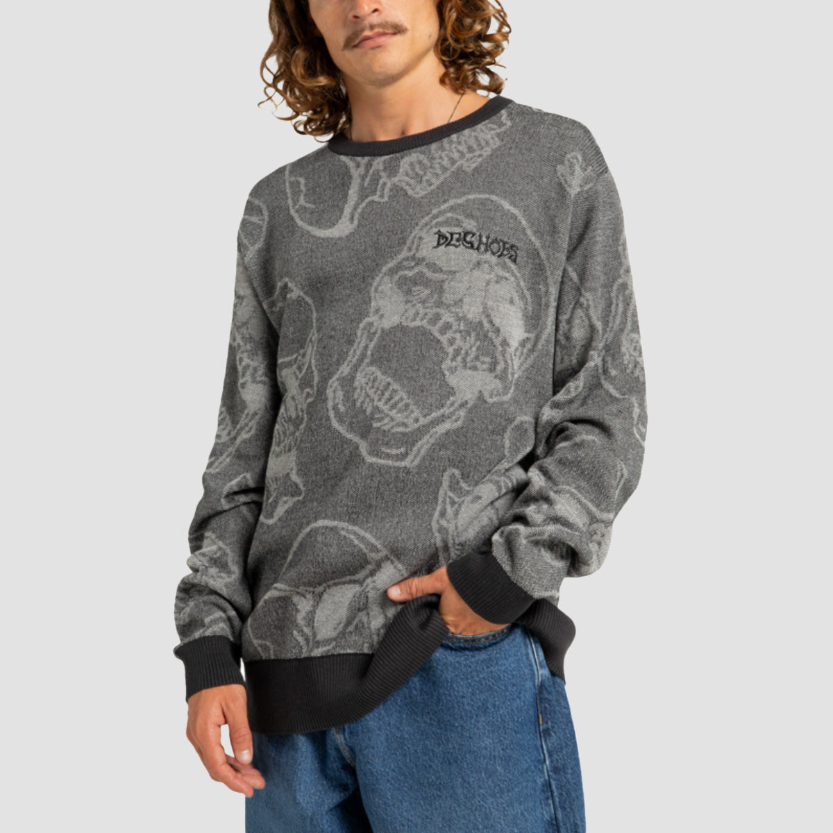 DC Fracture Knit Sweatshirt Heather Skully Print