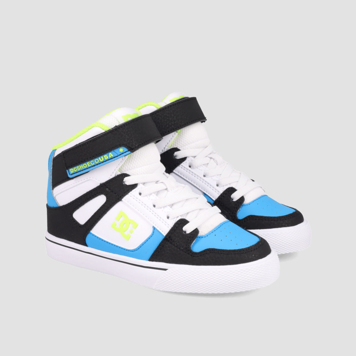 DC Pure Hi Top EV Shoes - Black/Blue/Lime - Kids