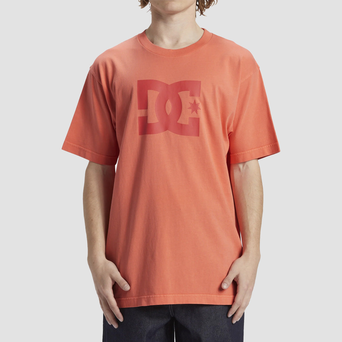 DC Star Pigment Dye T-Shirt Hot Coral Enzyme Wash