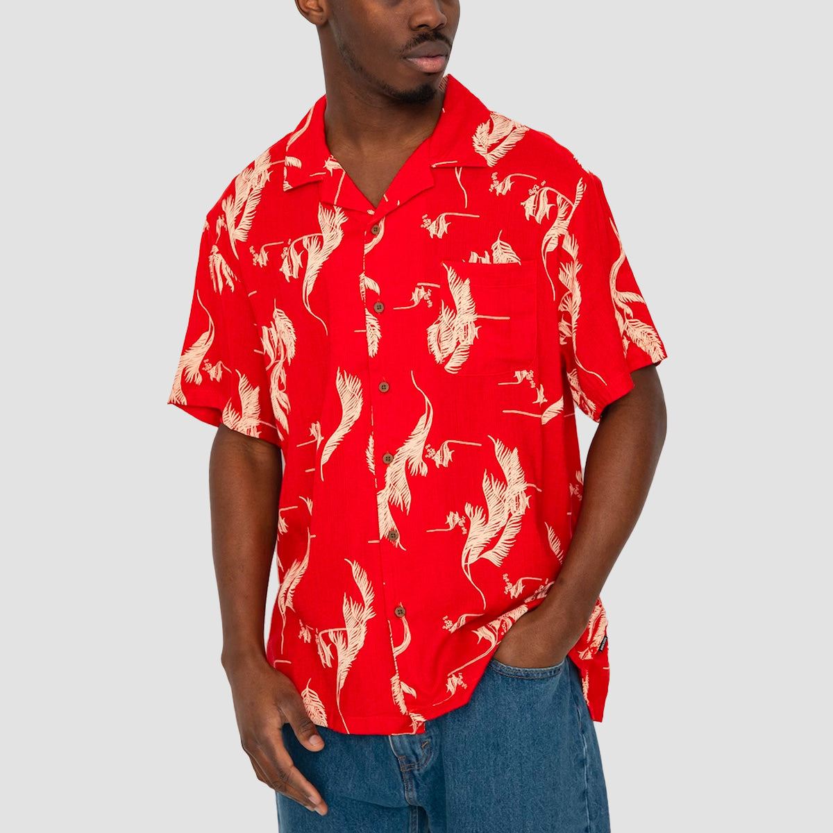 Brixton Bunker Slub Short Sleeve Shirt Aloha Red/White/Coconut