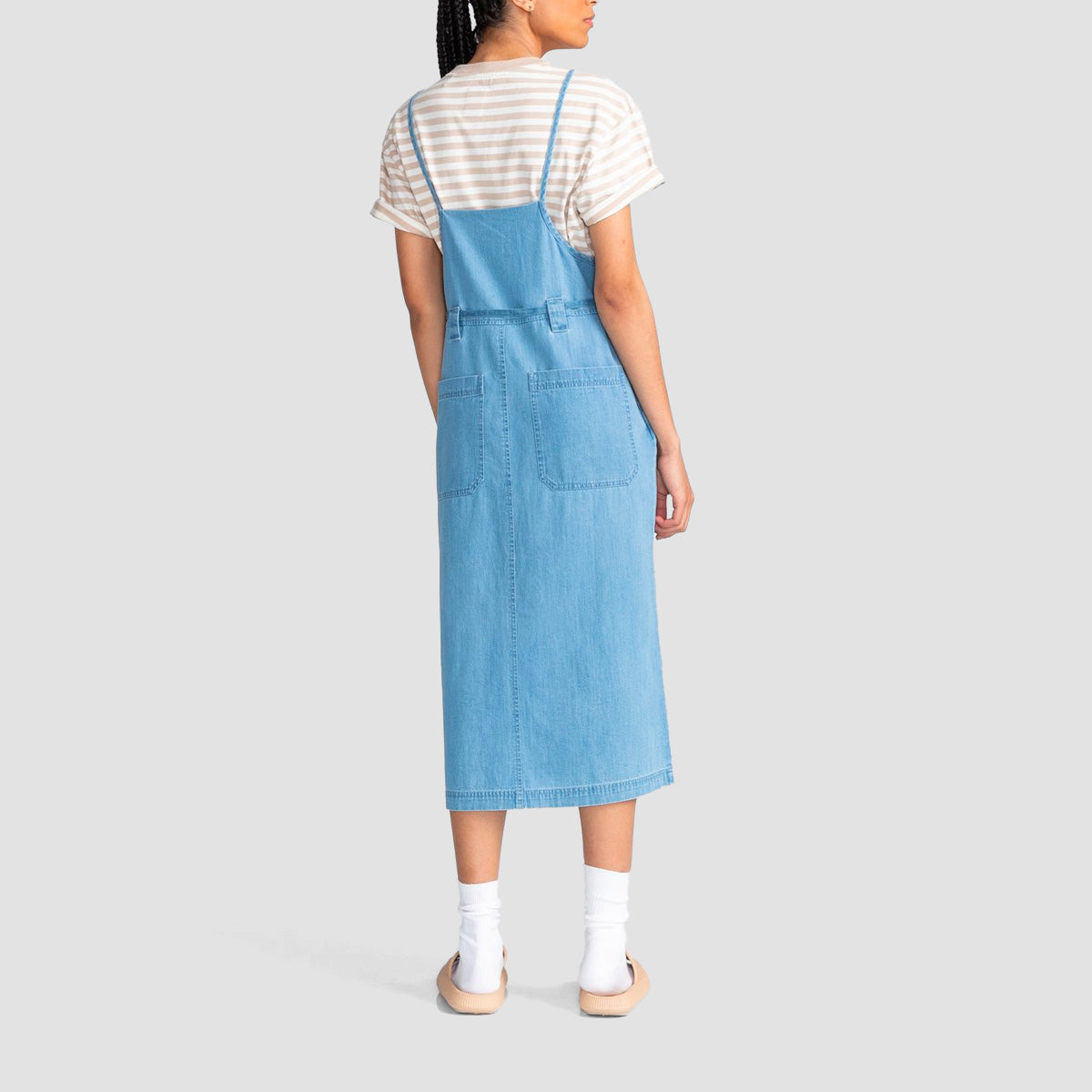 Element Denim Apron Midi Dress Bleached - Womens