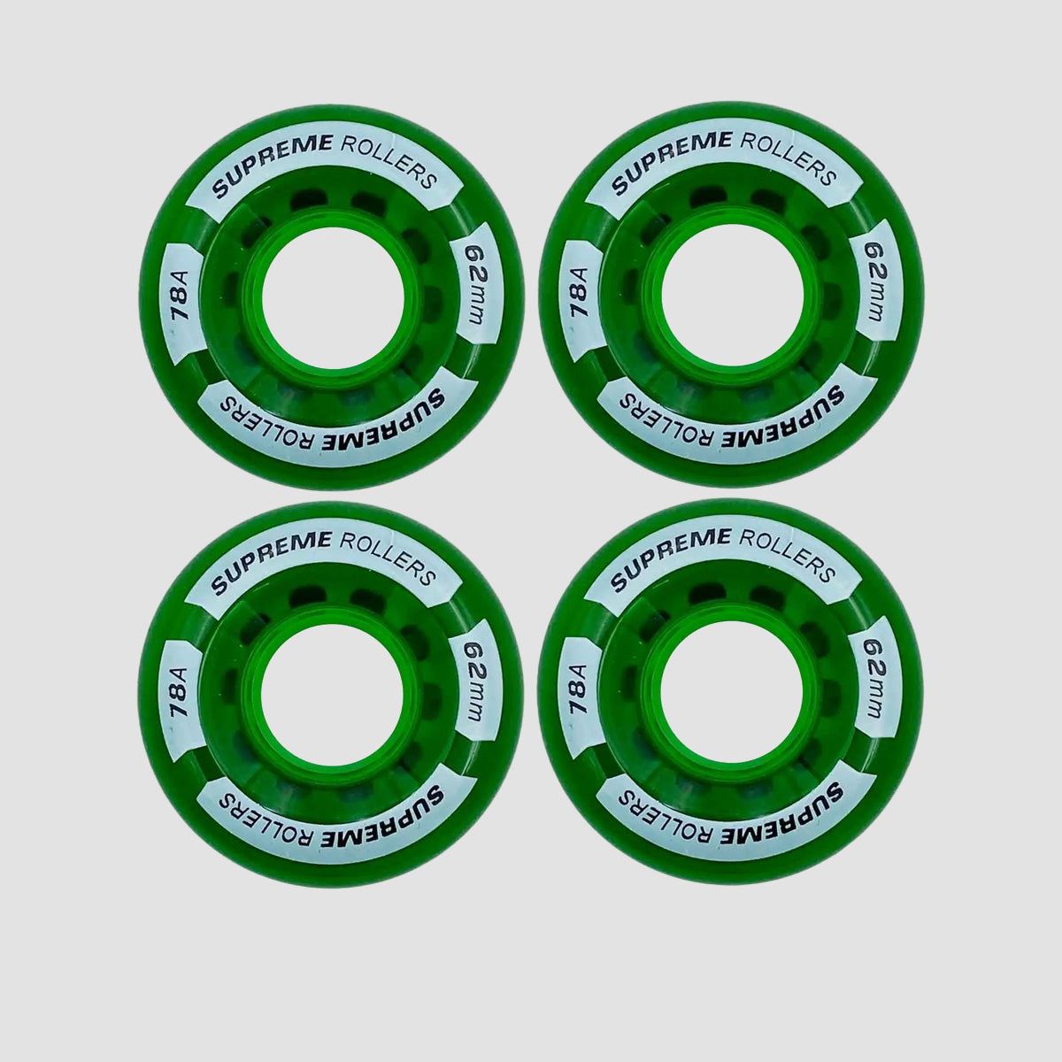 Supreme 78A Rollers Quad Wheels X4 Green 62mm