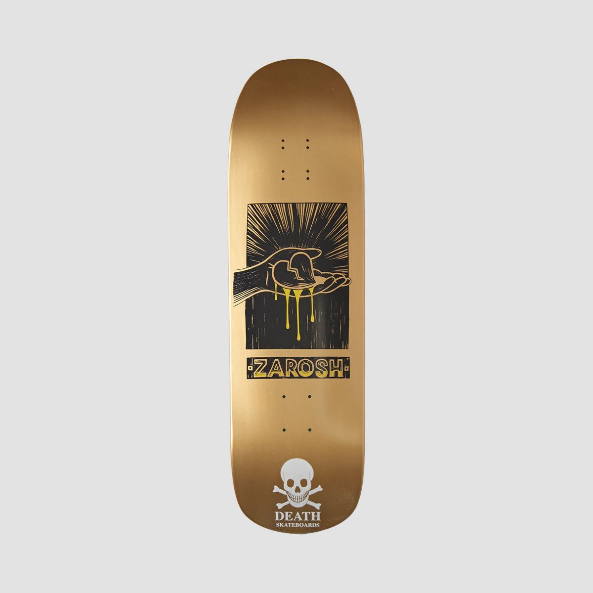 Death Zarosh Heart Hand Screened Pool Skateboard Deck Gold/White Skull - 9"