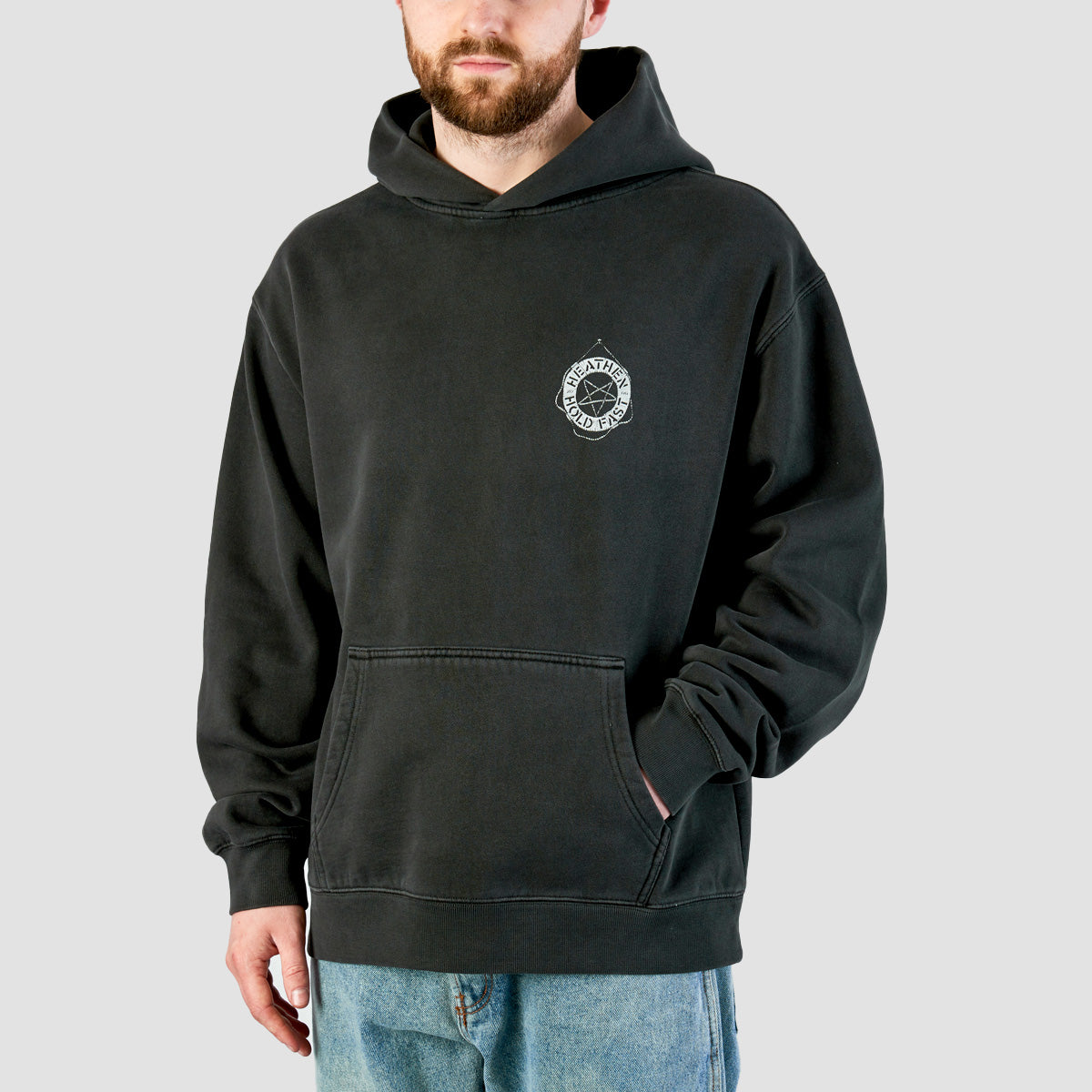 Heathen Stormy Seas Relaxed Fit Pullover Hoodie Faded Black