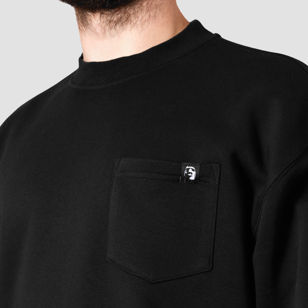 Heathen Wolf Flow Relaxed Fit Pocket Crew Sweat Black