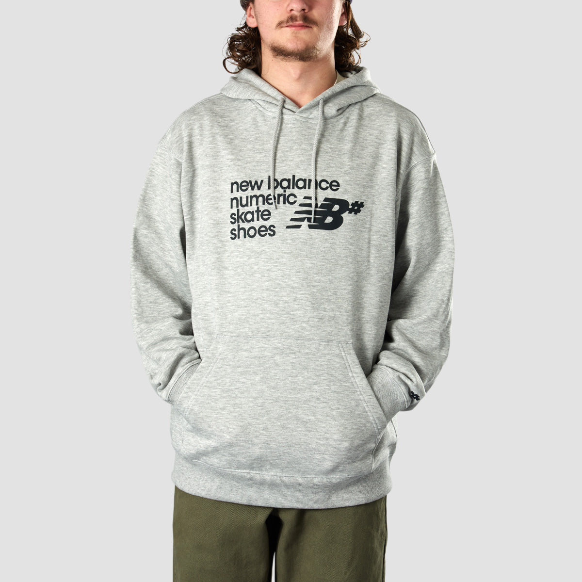 New Balance Logo Pullover Hoodie Athletic Grey