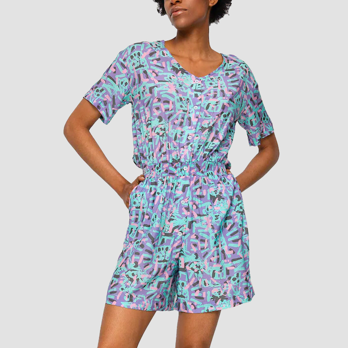 Quiksilver x Stranger Things Lenora Woven Romper Dress Warpaint Marlin - Womens