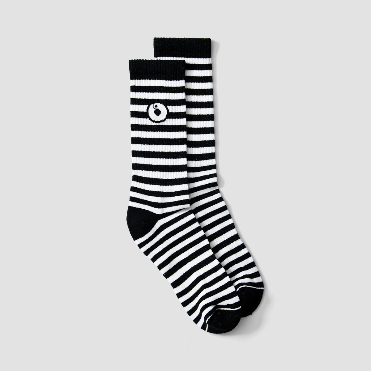 Rollersnakes Logo Crew Socks Black/White Stripes