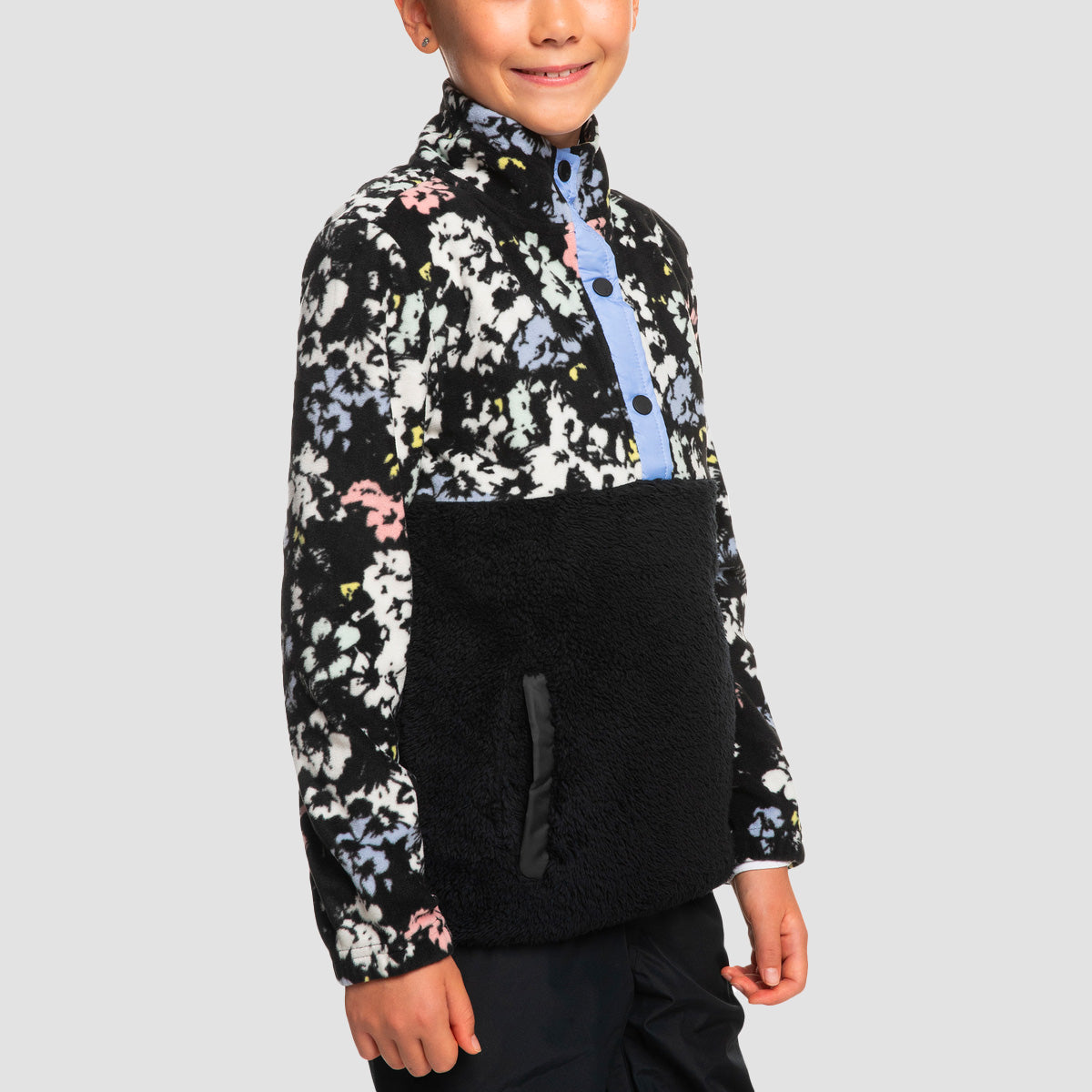 Roxy Alabama Girl Sherpa Fleece True Black Flowers - Girls