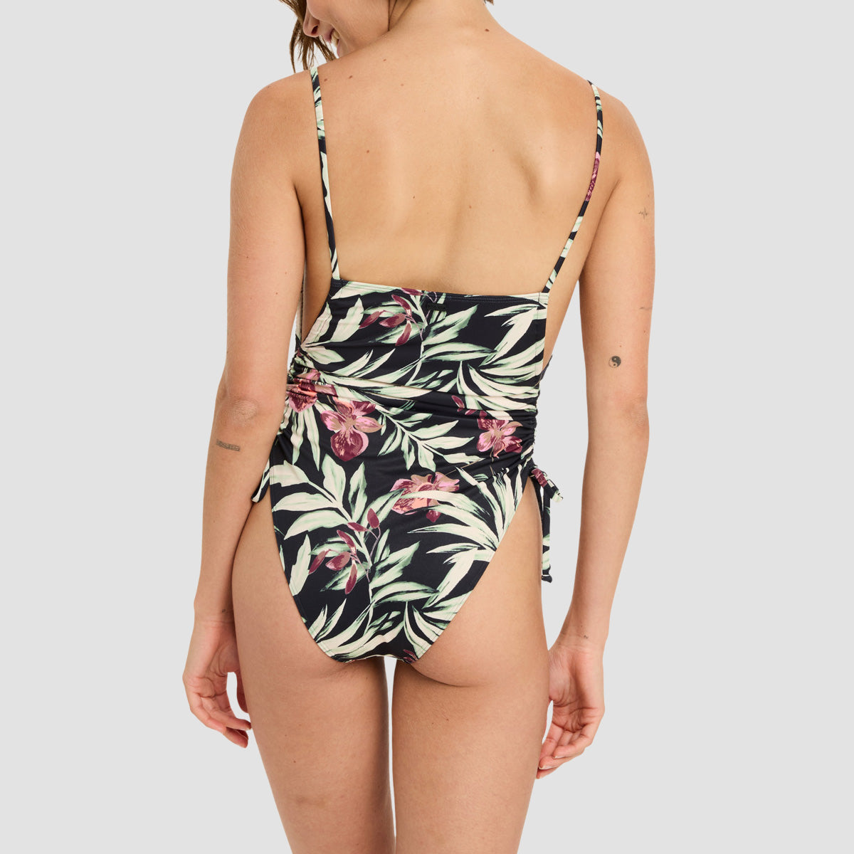 Roxy Beach Classics Fashion One-Piece Swimsuit Anthracite Wind Swept Floral - Womens