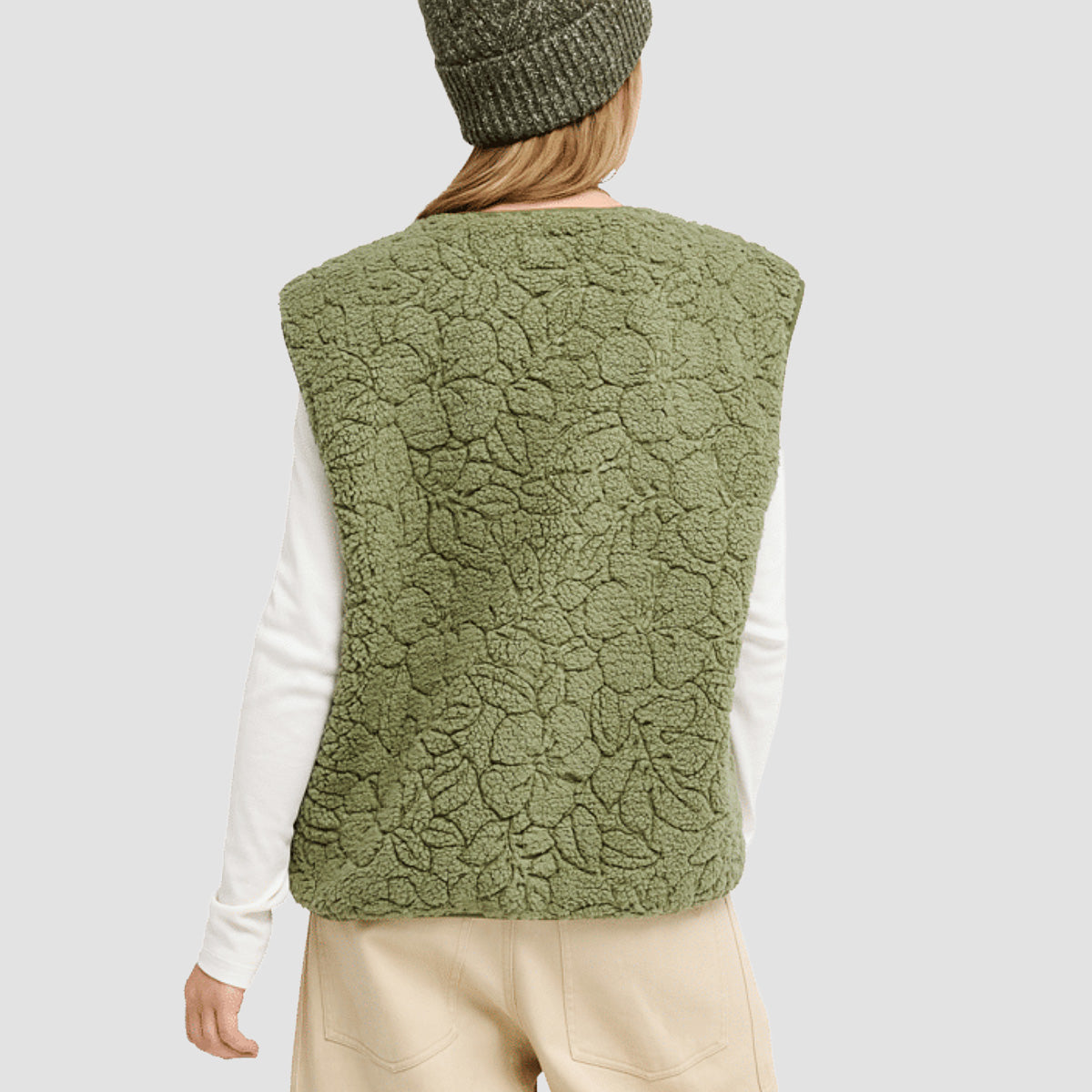 Roxy Best Town Sherpa Vest Jacket Oil Green Outline Mo - Womens