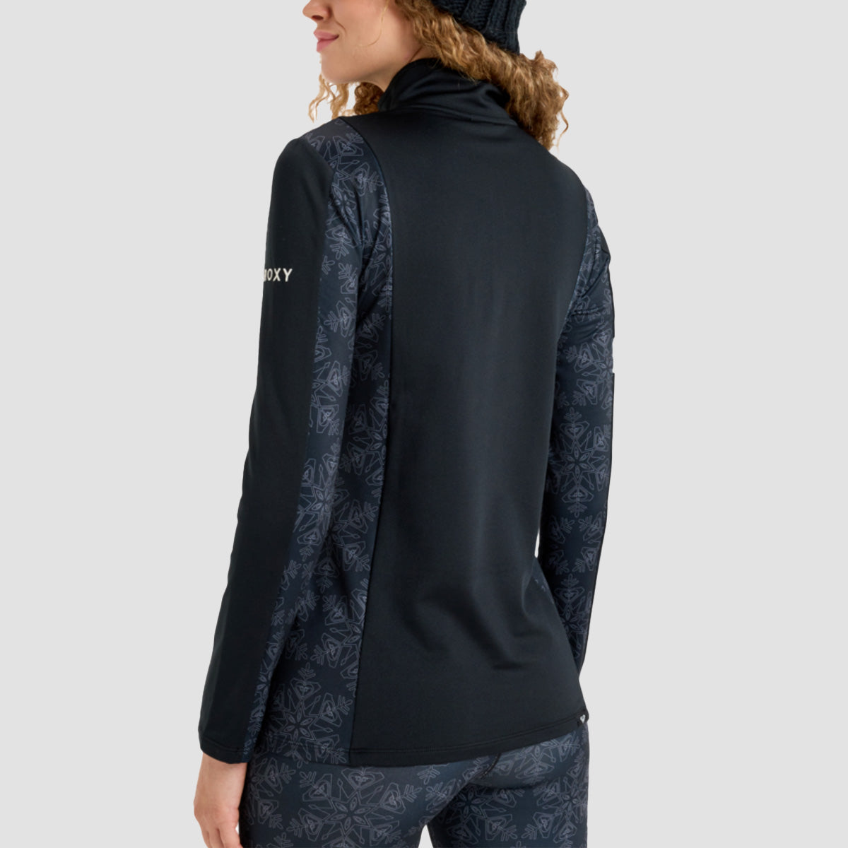 Roxy Daybreak Brushed Mid Layer Snow Half Zip Sweatshirt True Black Snowflakes - Womens