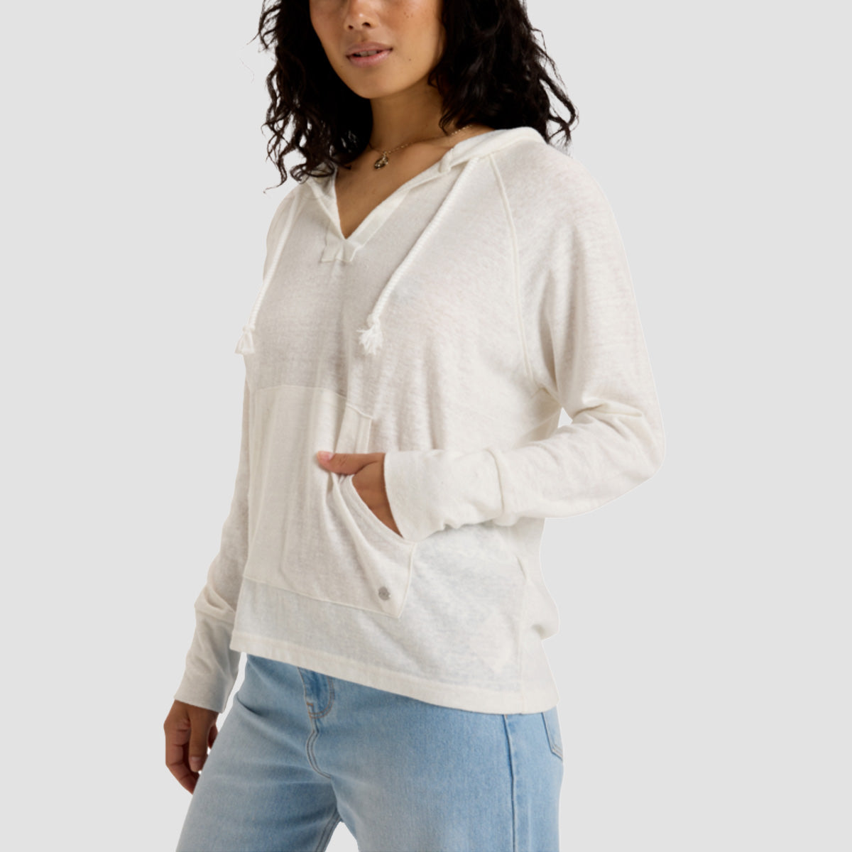 Roxy Destination Surf lightweight Pullover Hoodie Snow White - Womens