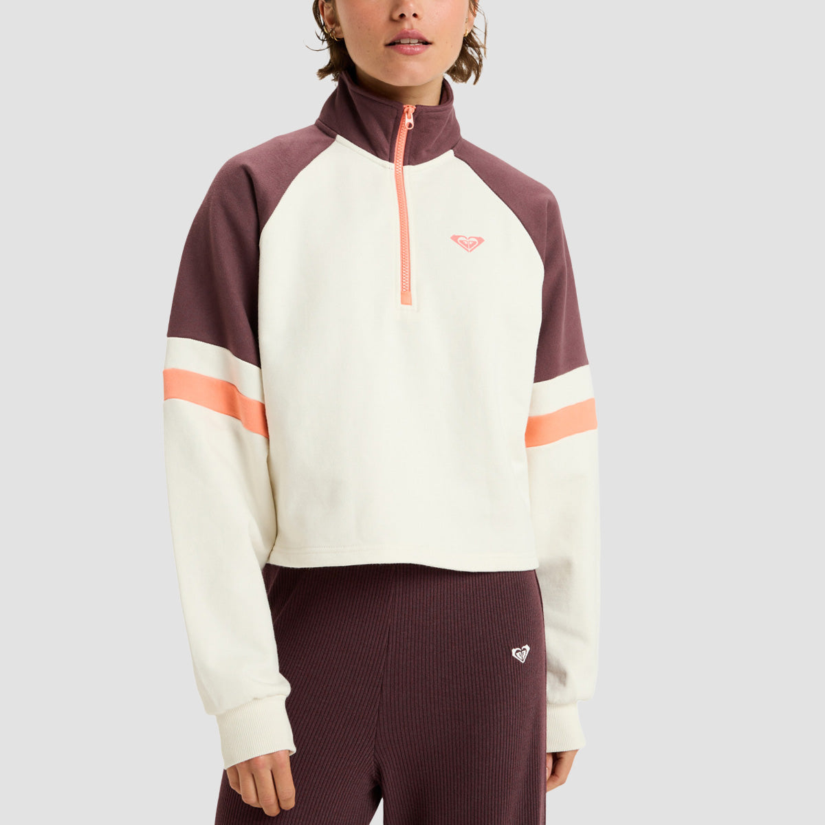 Roxy Essential Energy Boxy Crop Half Zip Sweatshirt Whisper White - Womens