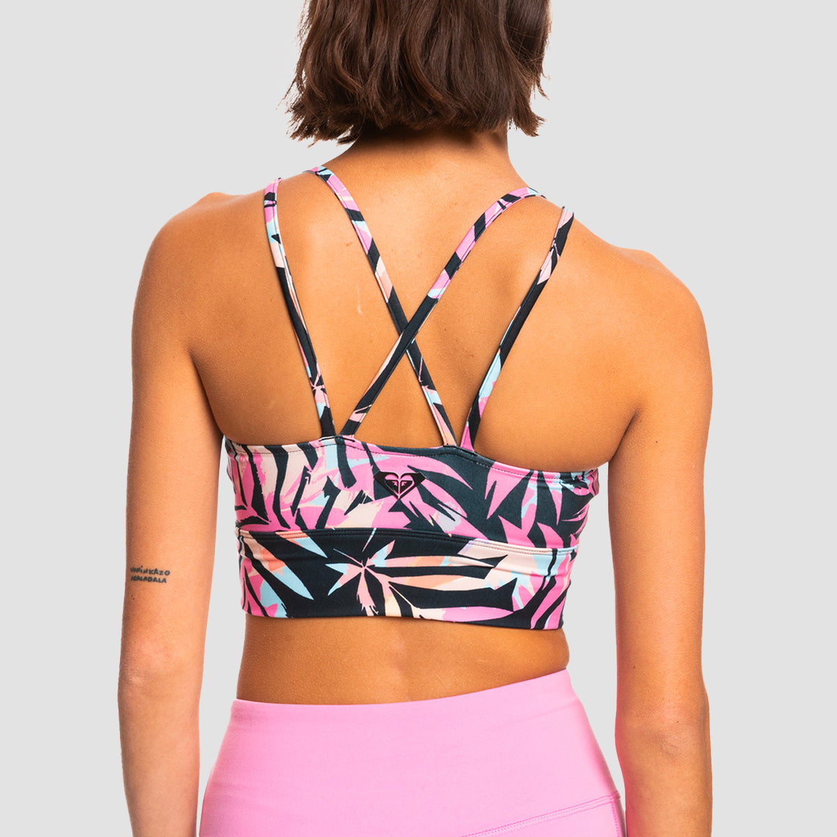 Roxy Heart Into It Elongated Sports Bra Anthracite Zebra Jungle - Womens