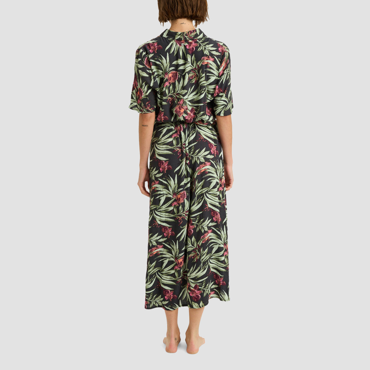 Roxy Island Escape Printed Collared Midi Dress Phantom Wind Swept Floral Crin - Womens