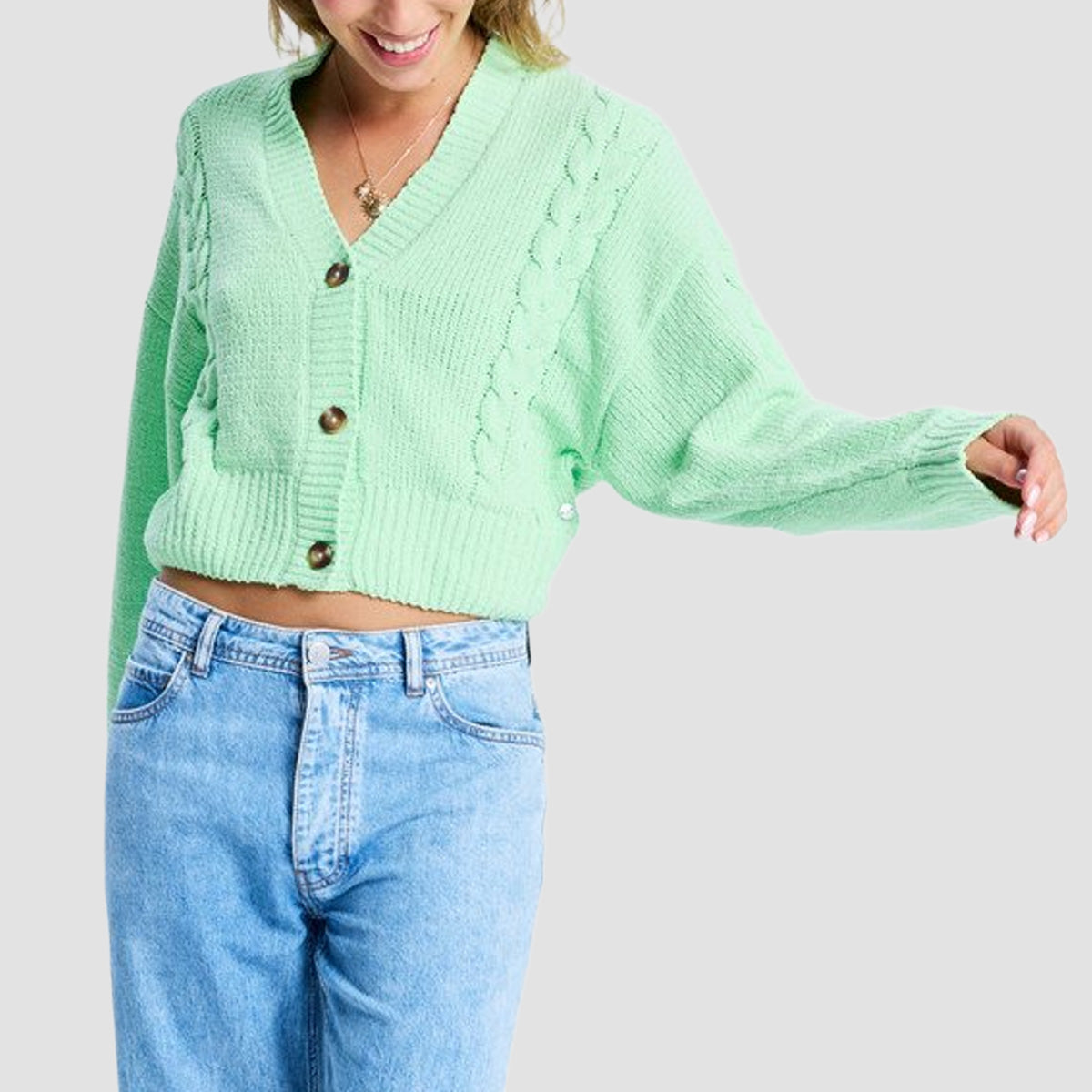 Roxy Missing The Sun Slouchy Cozy Cardigan Pistachio Green - Womens