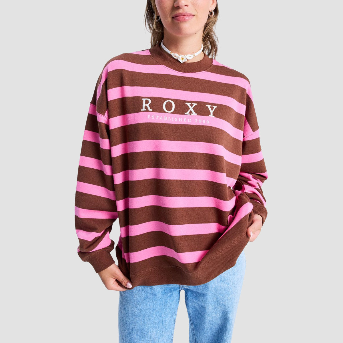 Roxy Strictly Stripes Oversized Sweatshirt Tiramisu Strictly Stripe - Womens