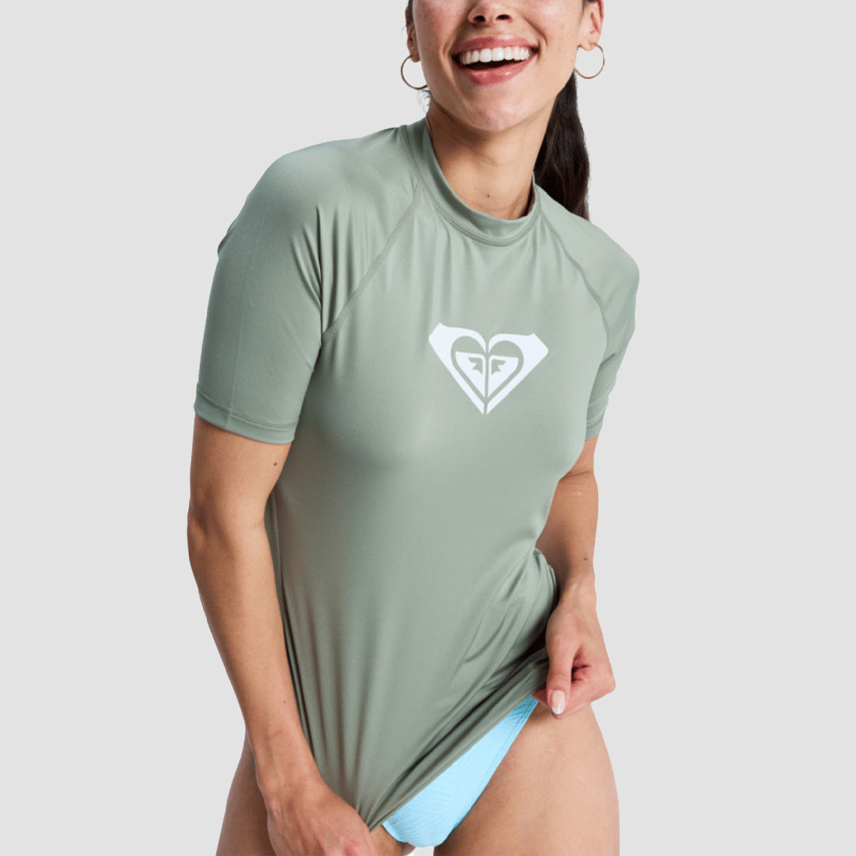 Roxy Whole Hearted Short Sleeve UPF 50 Rash Vest Oil Green - Womens