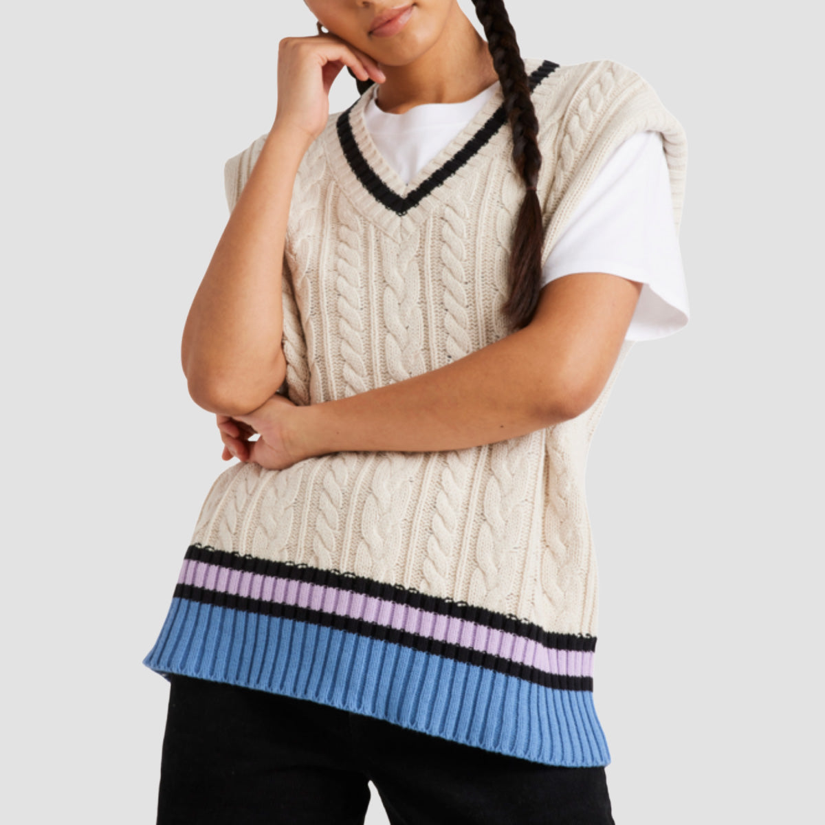 RVCA Weekend Cable Knitted Sweater Ecru - Womens