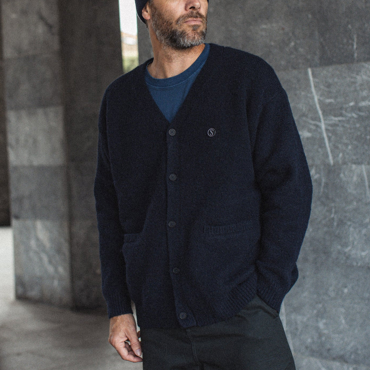 Salty Crew Hookset Knit Cardigan Midnight Navy