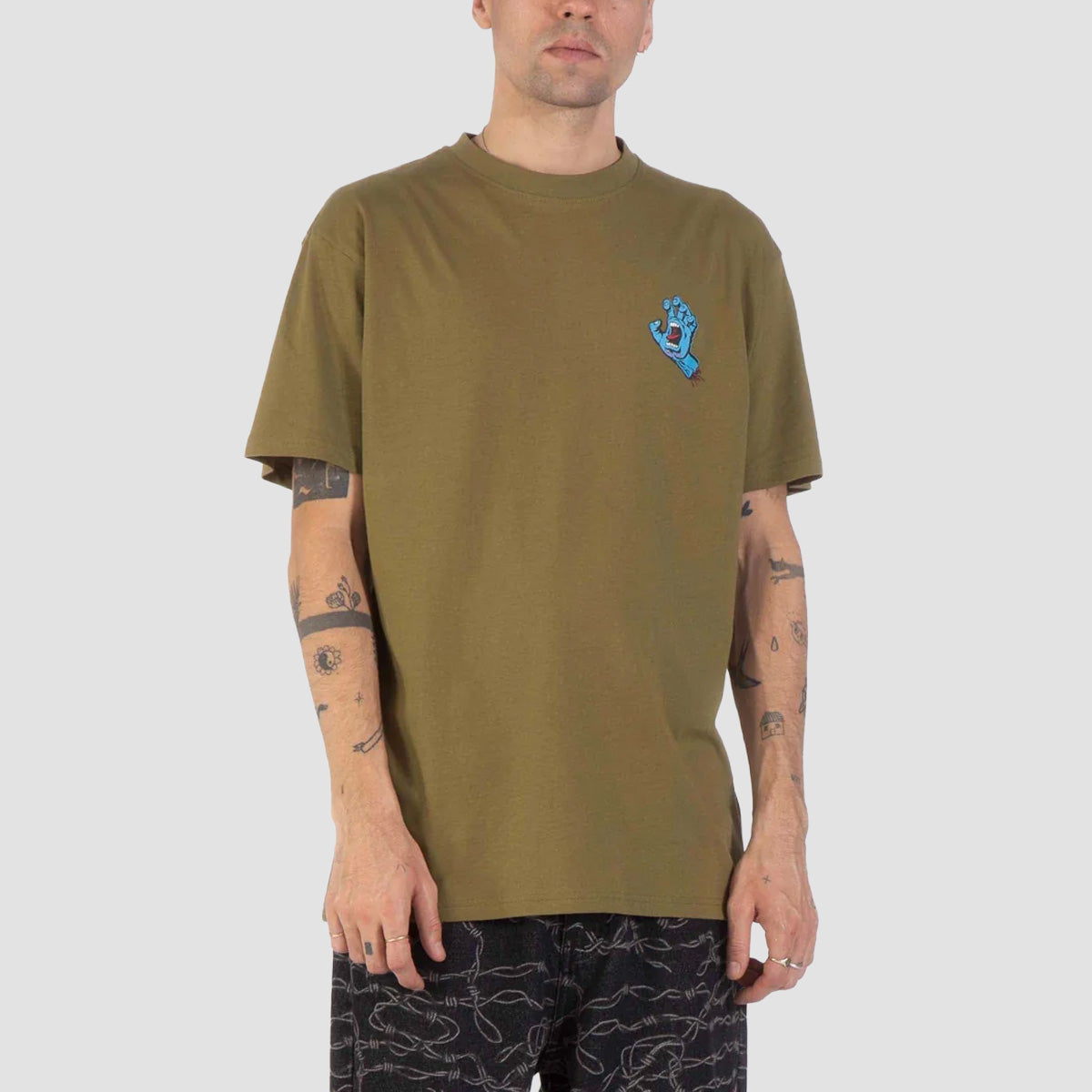 Santa Cruz Screaming Hand Chest T-Shirt Deep Olive