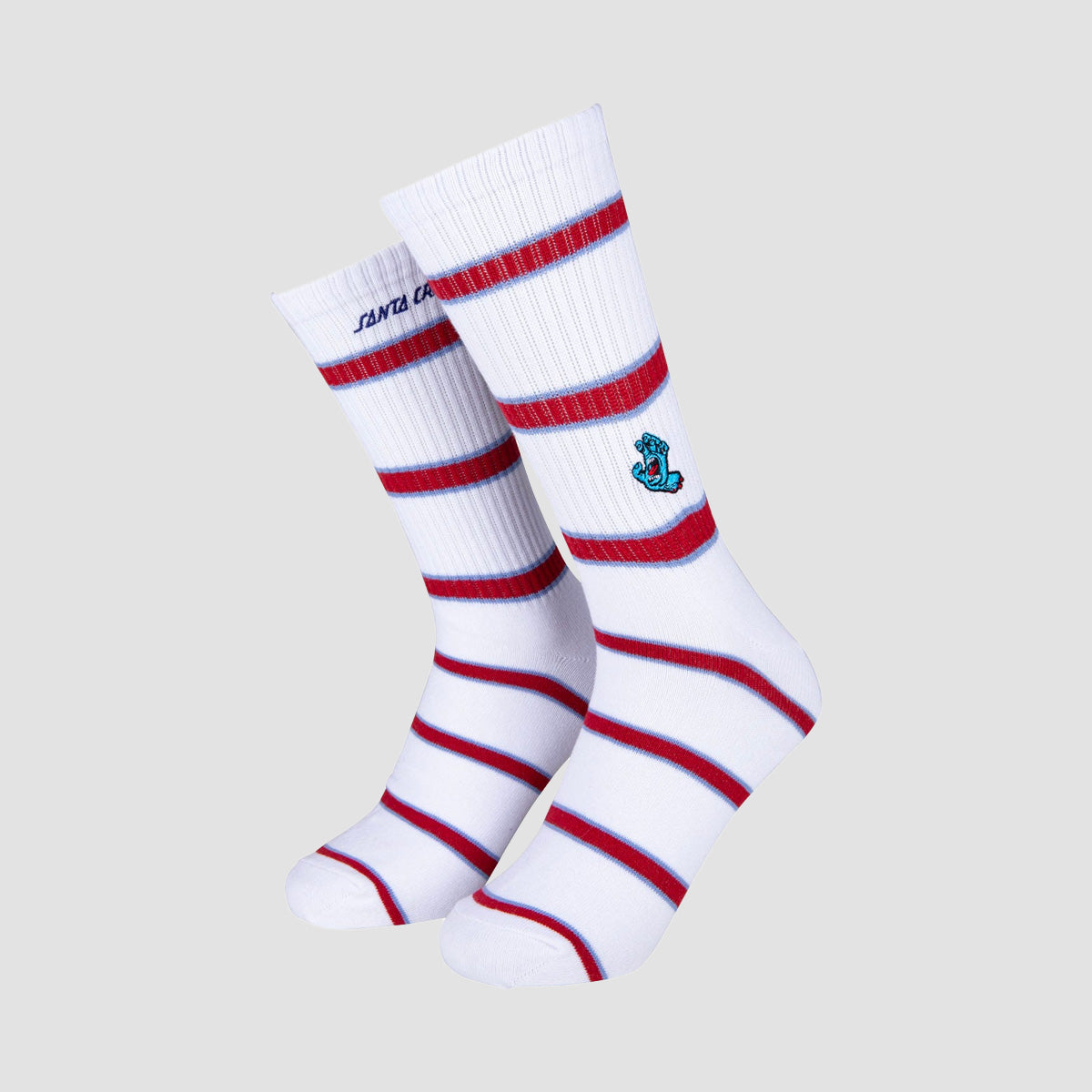Santa Cruz Screaming Mini Hand Stripe Socks White/Red Stripe