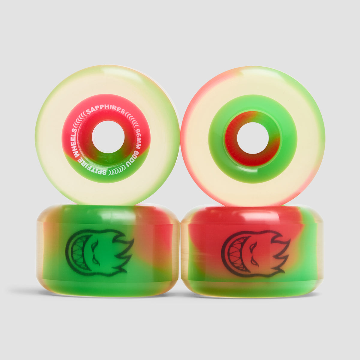 Spitfire Sapphire Radials 90DU Skateboard Wheels Pink/Green/Clear 56mm