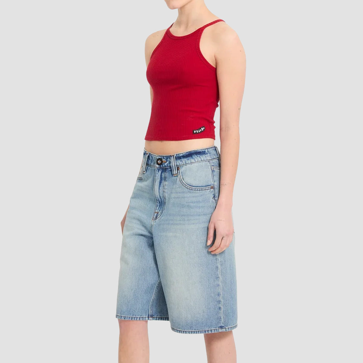 Volcom Beeggy Denim Shorts Dusty Blue Wash - Womens
