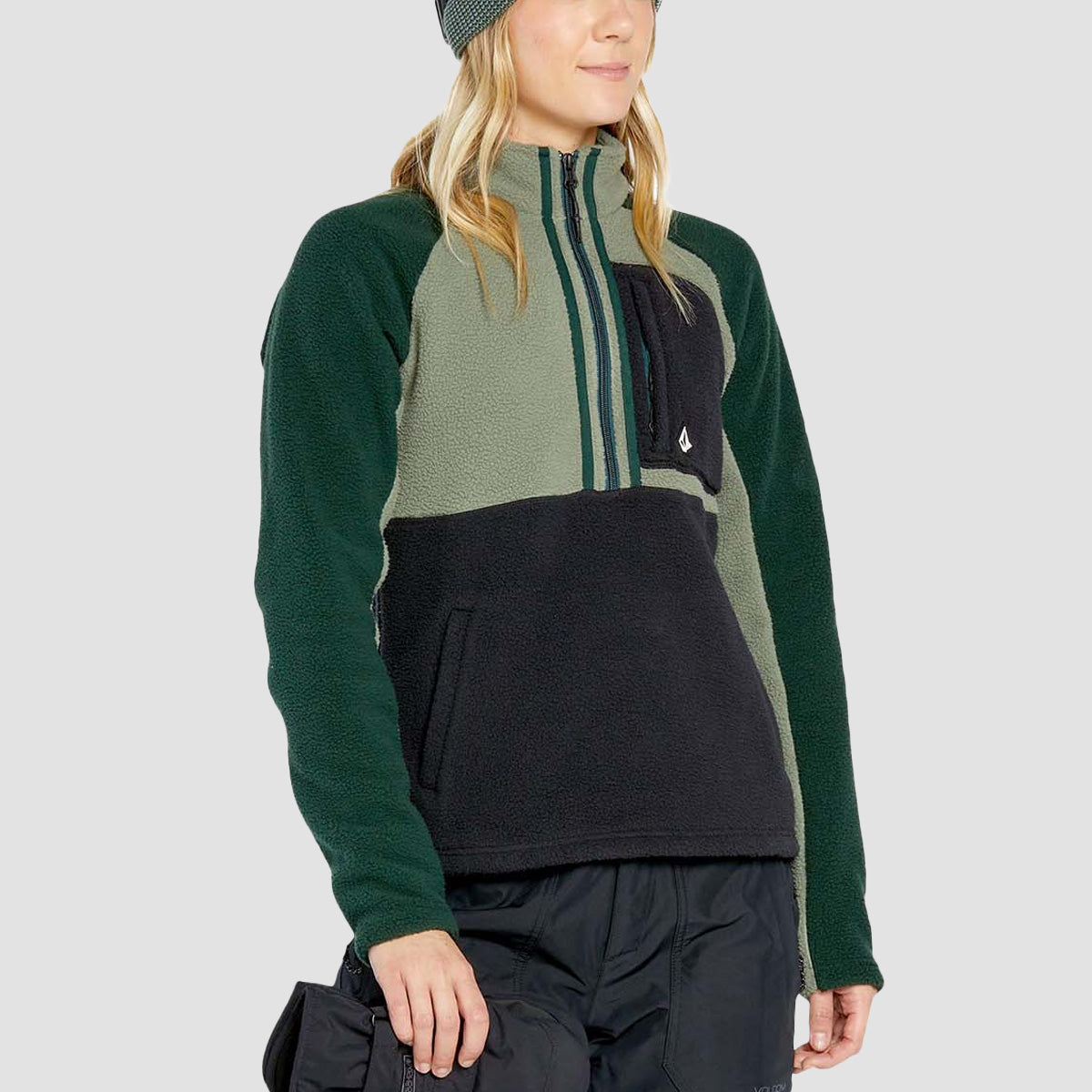 Volcom Demi Half Zip Sherpa Fleece Sweatershirt Lichen Green - Womens