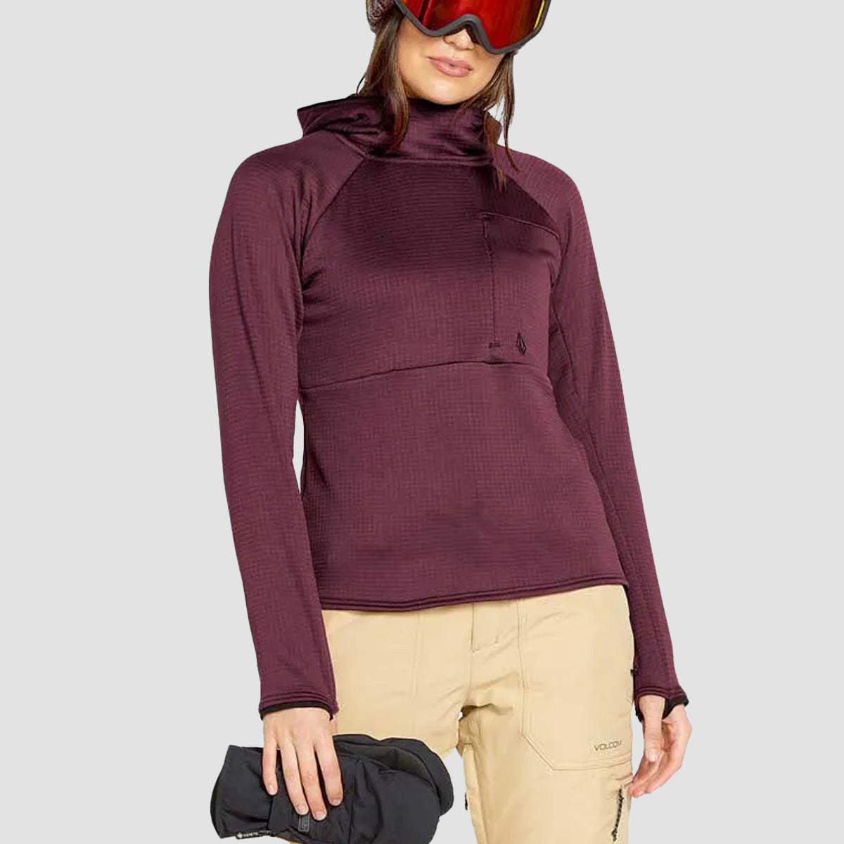 Volcom Gridlock Balaclava Pullover Hoodie Burgundy - Womens