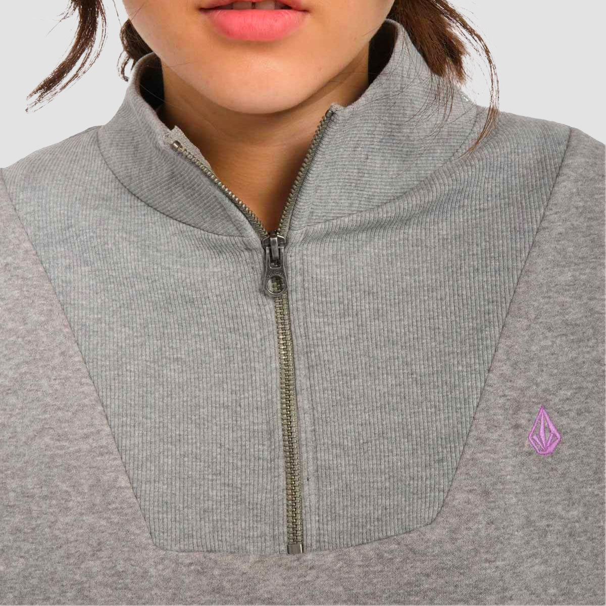 Volcom Mocker Nucker Mock Neck Sweatshirt Heather Grey - Womens