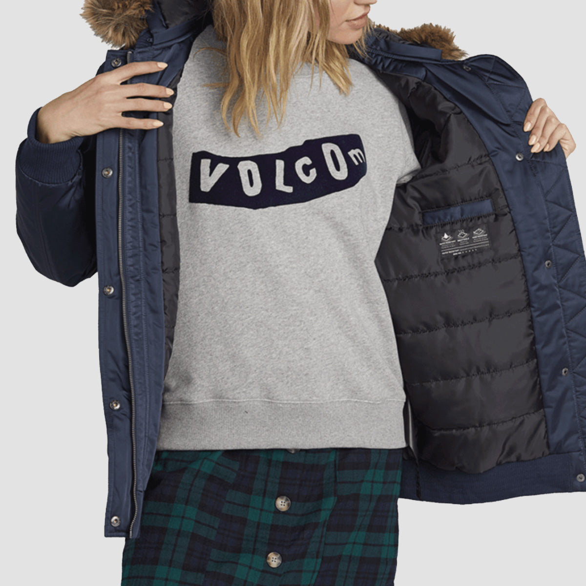 Volcom Plailist 5K Hooded Bomber Jacket Sea Navy - Womens